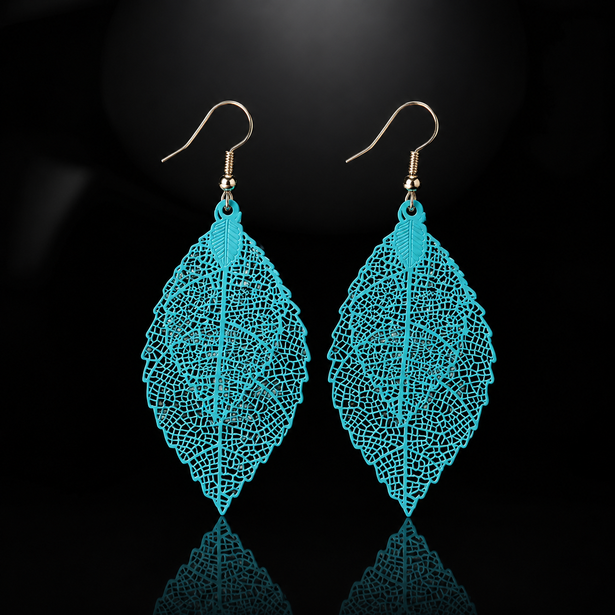 Sky Blue Layered Leaf Earrings