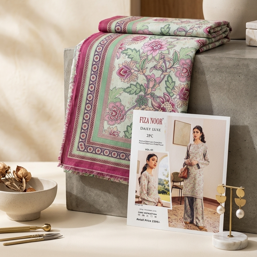 Fiza Noor 2-Piece All-Over Printed Unstitched Suit – Premium Soft Lawn