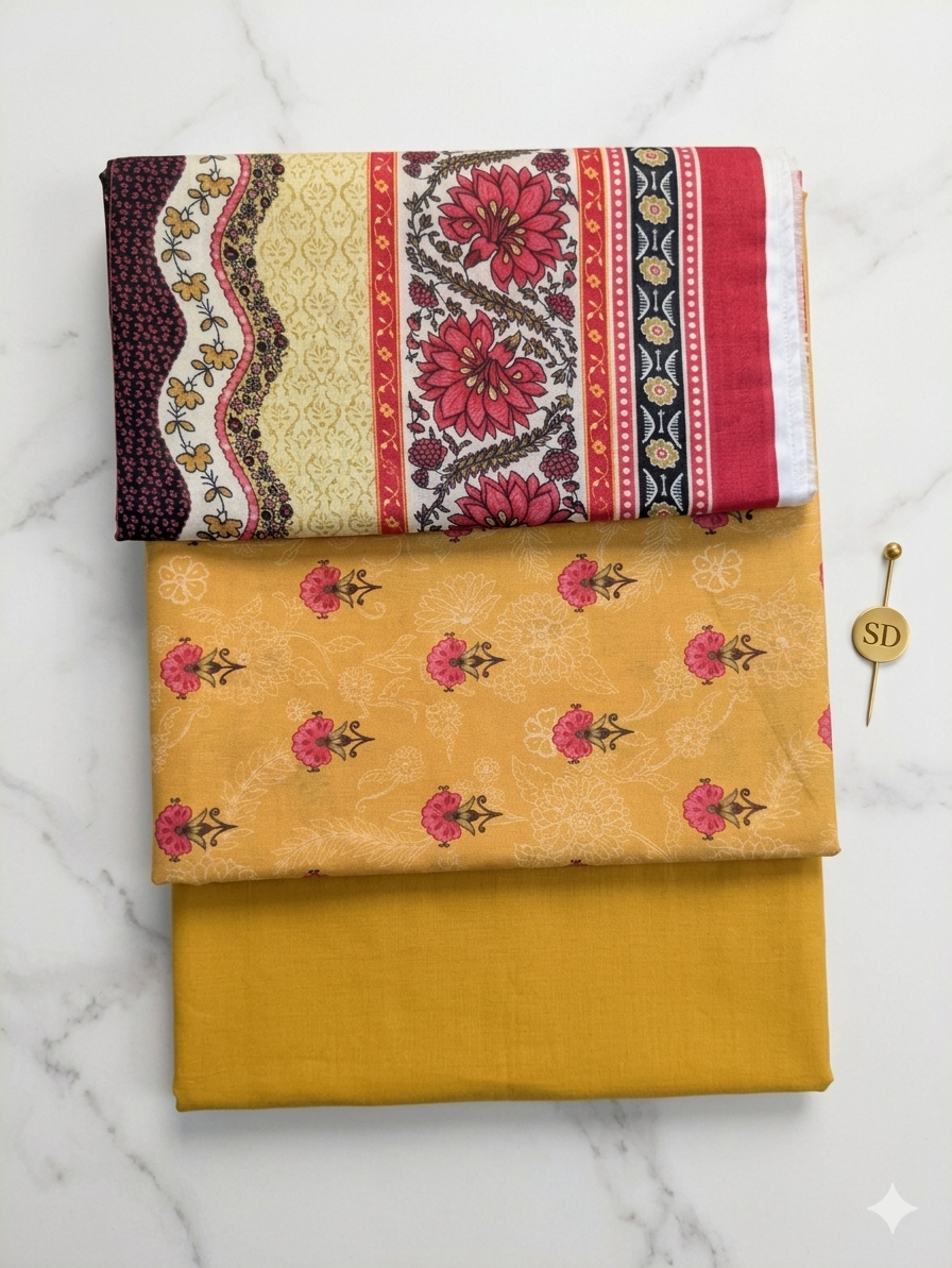 Mustard Yellow 3 Piece Unstitched Premium Lawn Suit with Heavy Printed Dupatta by Lajwana