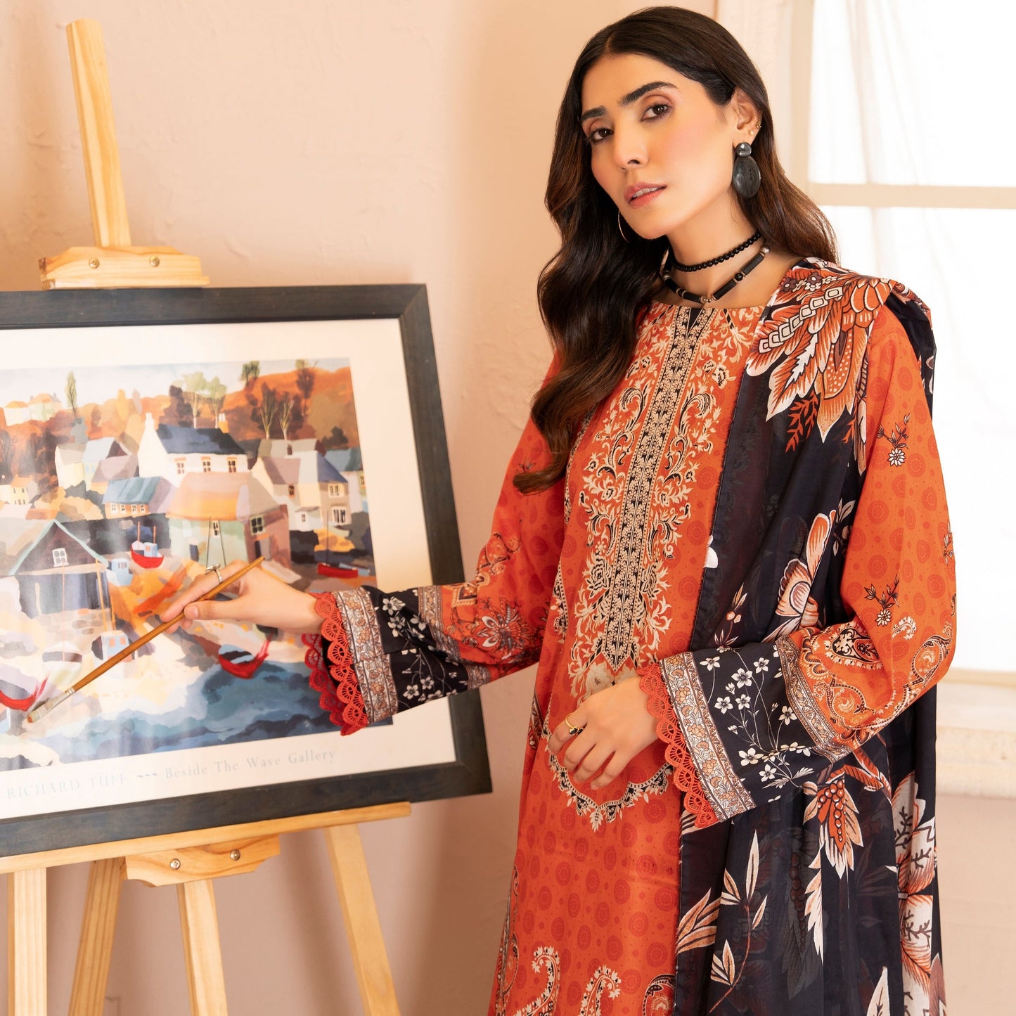 Lala Afreen Premium 3 Piece Unstitched Lawn Suit with Black Floral Dupatta