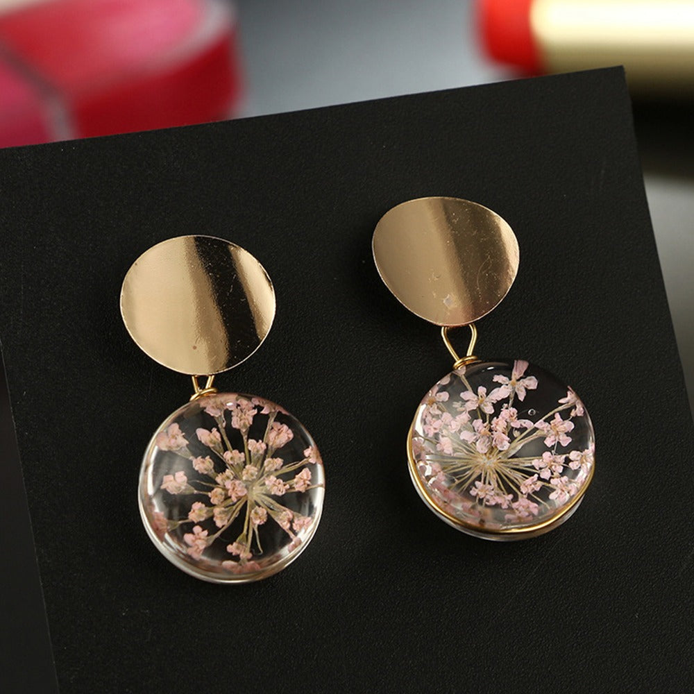 Gold-Tone Pressed Flower Drop Earrings