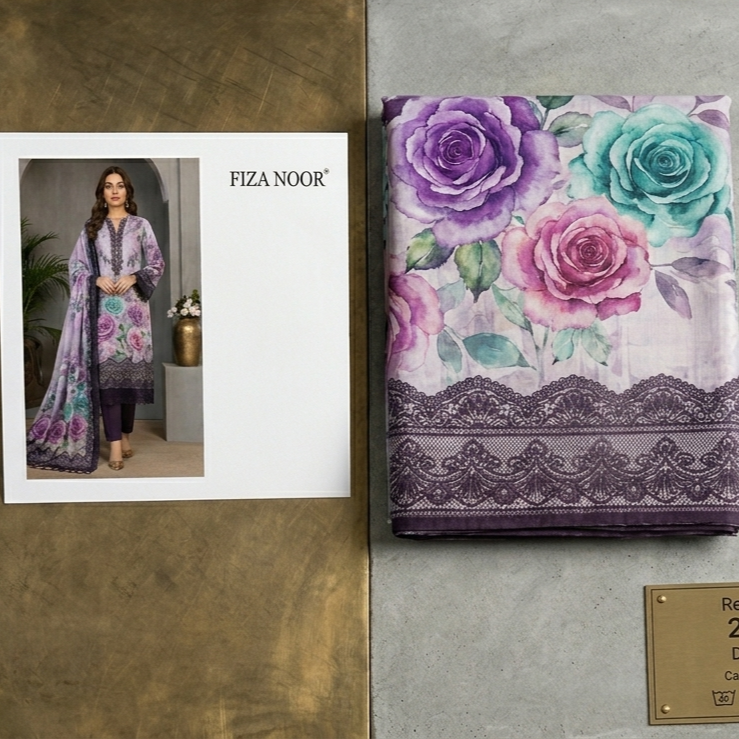 2 PC Unstitched Floral Co-Ord Set Fiza Noor Premium Soft Lawn
