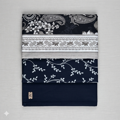 Black and Ivory 3 Piece Unstitched Premium Lawn Suit with Fine Botanical Dupatta by Regalia