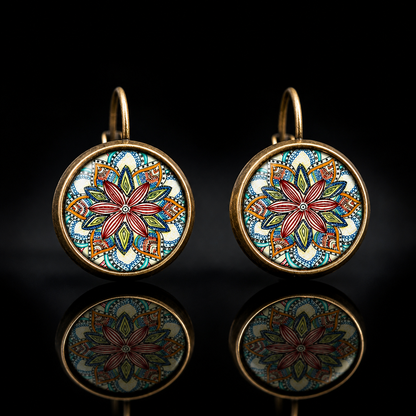 Vintage Mandala Cabochon Earrings