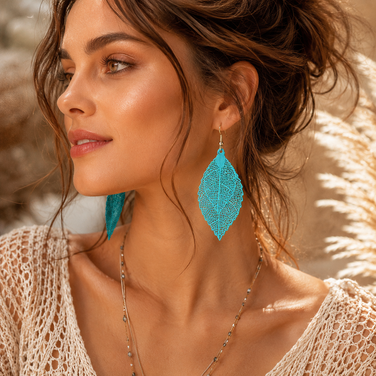 Sky Blue Layered  Leaf Earrings