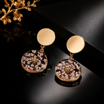 Gold-Tone Pressed Flower Drop Earrings