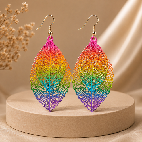 Rainbow Layered  Leaf Earrings