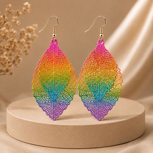 Rainbow Layered  Leaf Earrings