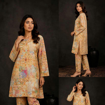 Pastel Peach Multi-Color Unstitched 2-Piece Suit – Bareeze By Amal