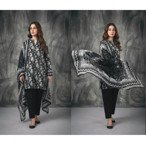 Black & White Summer Lawn 3pc Unstitched Dress by Regalia