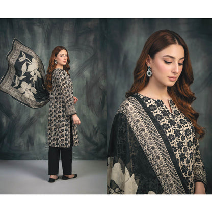 Regalia Black & White Vol 3 Premium Unstitched 3 Piece Lawn Suit – Luxury Block Floral Eid Collection