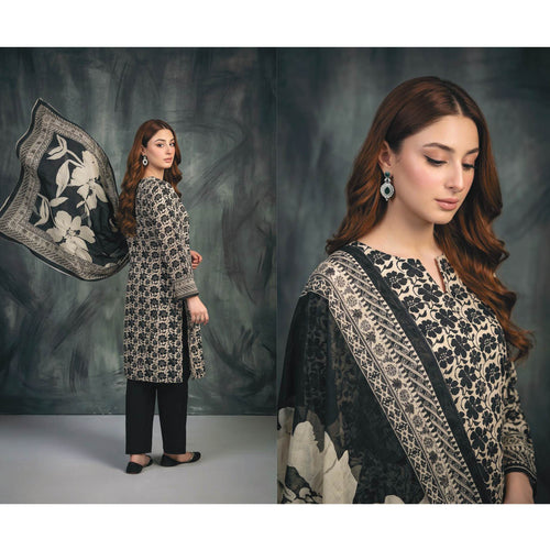 Regalia Black & White Vol 3 Premium Unstitched 3 Piece Lawn Suit – Luxury Block Floral Eid Collection