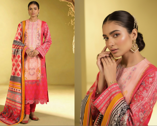 Fiza Noor Luxury Embroidered Lawn Collection – 3 PC Unstitched (Pink Floral)