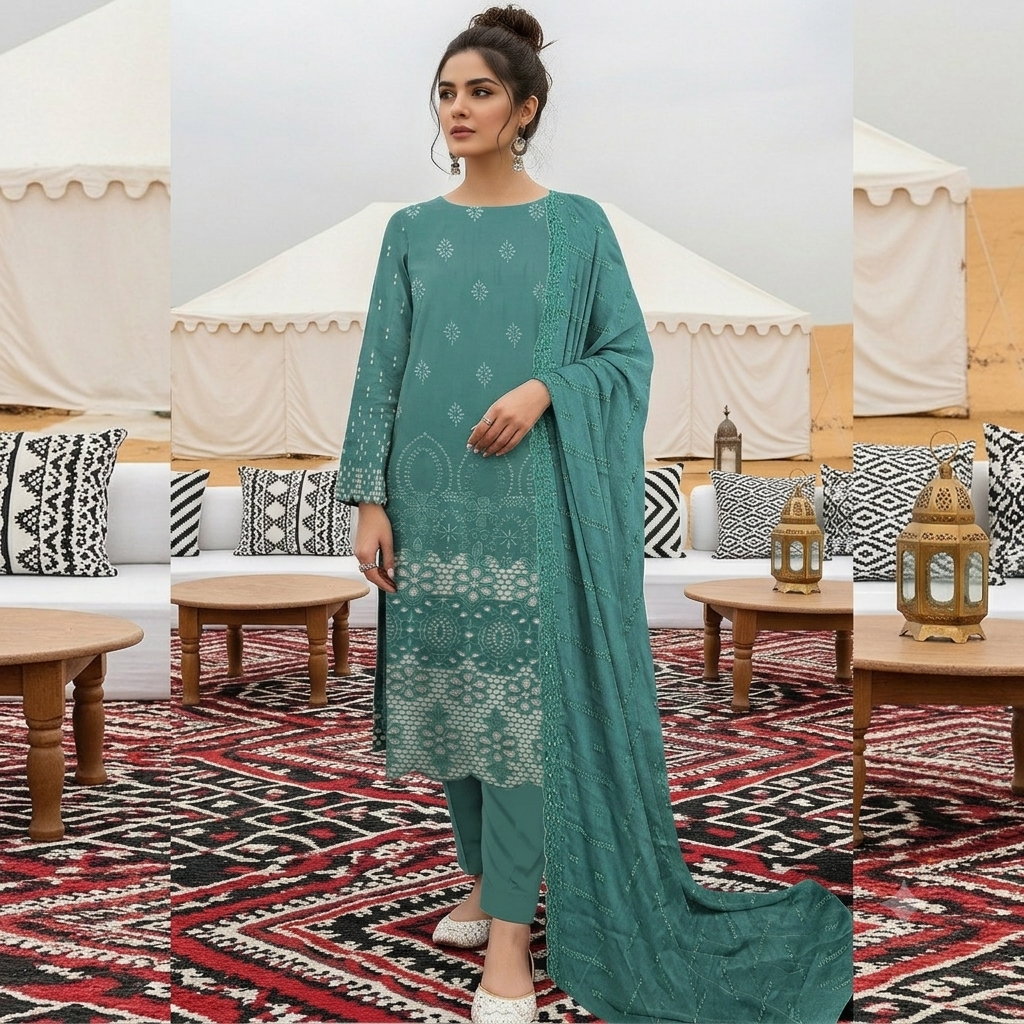 Naqsh Luxury Heavy Embroidered Chikankari 3 Piece Unstitched Premium Lawn Suit