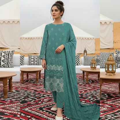 Naqsh Luxury Heavy Embroidered Chikankari 3 Piece Unstitched Premium Lawn Suit