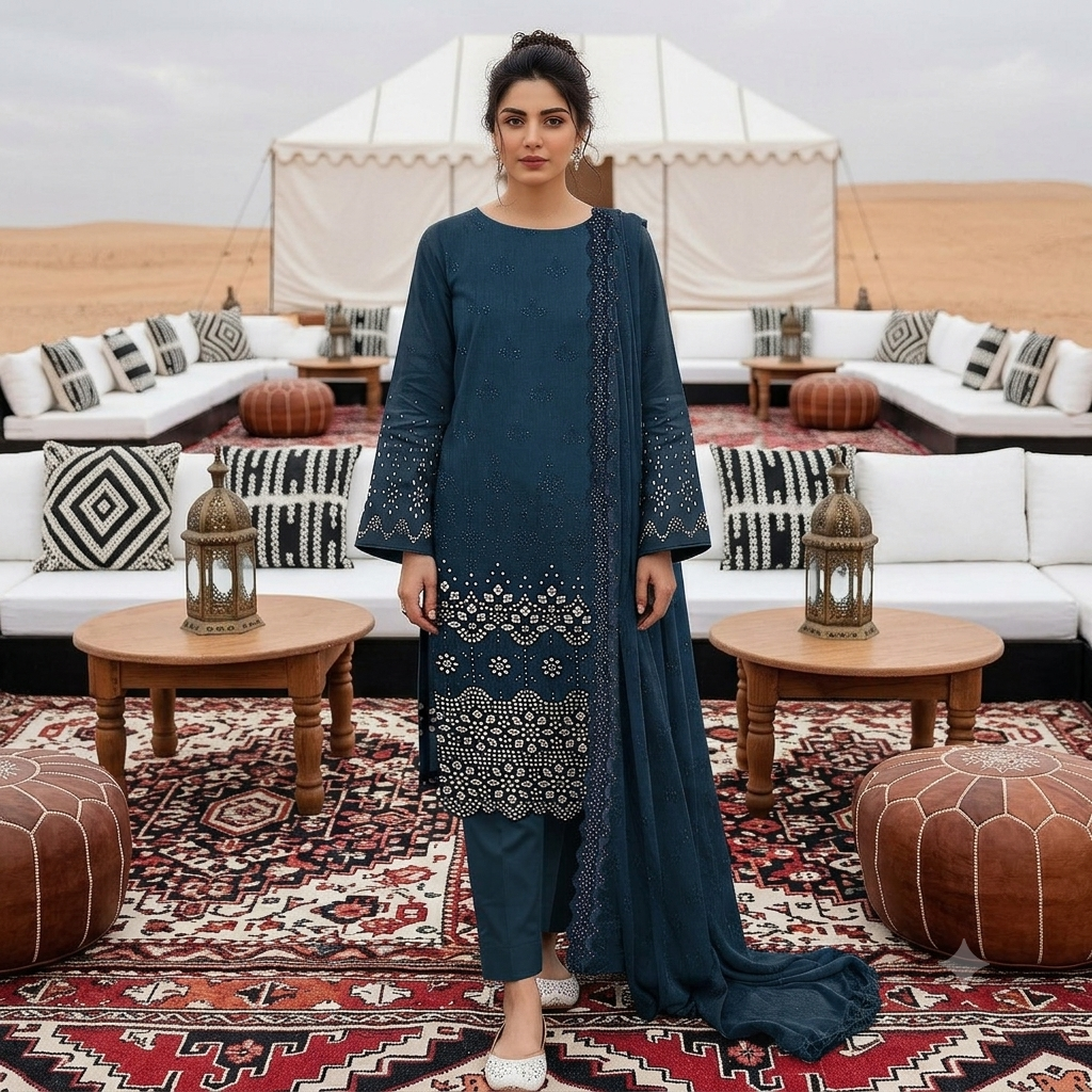 Naqsh Luxury Heavy Embroidered Chikankari 3 Piece Unstitched Premium Lawn Suit