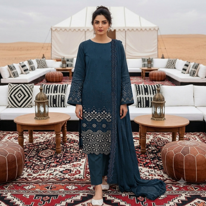 Naqsh Luxury Heavy Embroidered Chikankari 3 Piece Unstitched Premium Lawn Suit