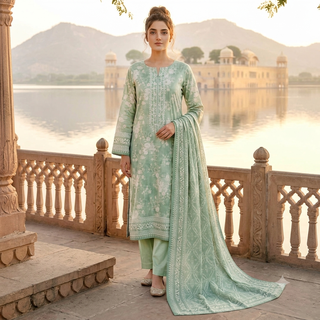 Mashaim Luxury Lawn Collection – 3 PC Unstitched Printed Suit