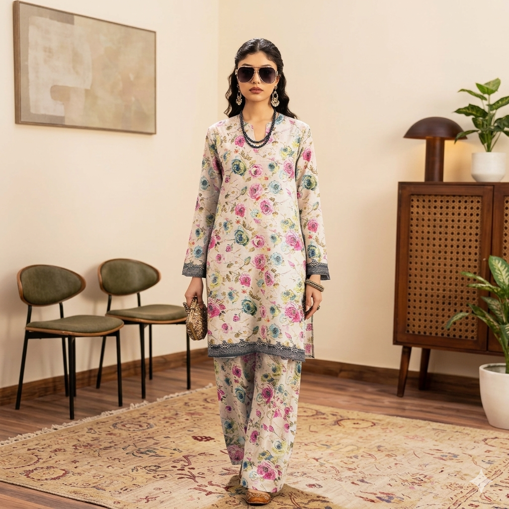 2 PC Unstitched Floral Co-Ord Set Fiza Noor Premium Soft Lawn