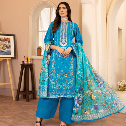 Lala Afreen Premium Lawn 3 Piece Unstitched Suit – Sky Blue