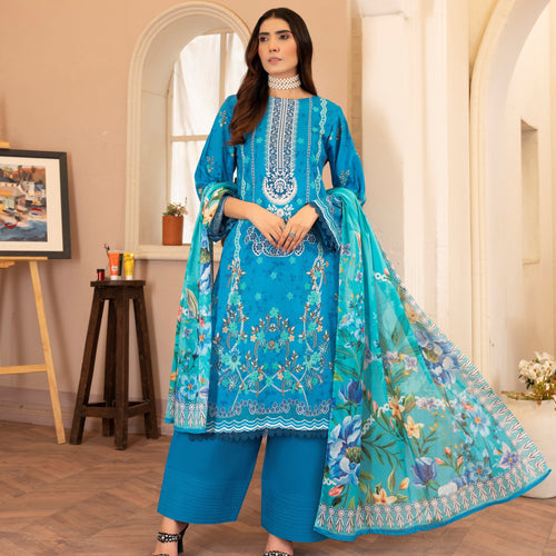 Lala Afreen Premium Lawn 3 Piece Unstitched Suit – Sky Blue