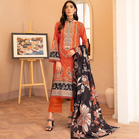 Lala Afreen Premium 3 Piece Unstitched Lawn Suit with Black Floral Dupatta