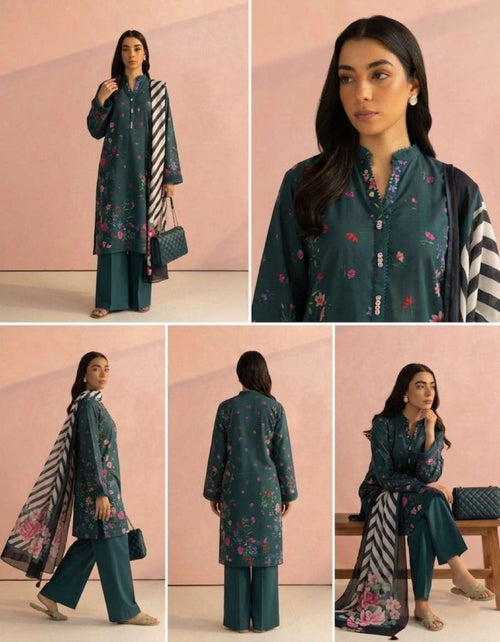 Emerald Green 3 Piece Unstitched Premium Lawn Suit with Mono-Tone Printed Dupatta by Pareesa