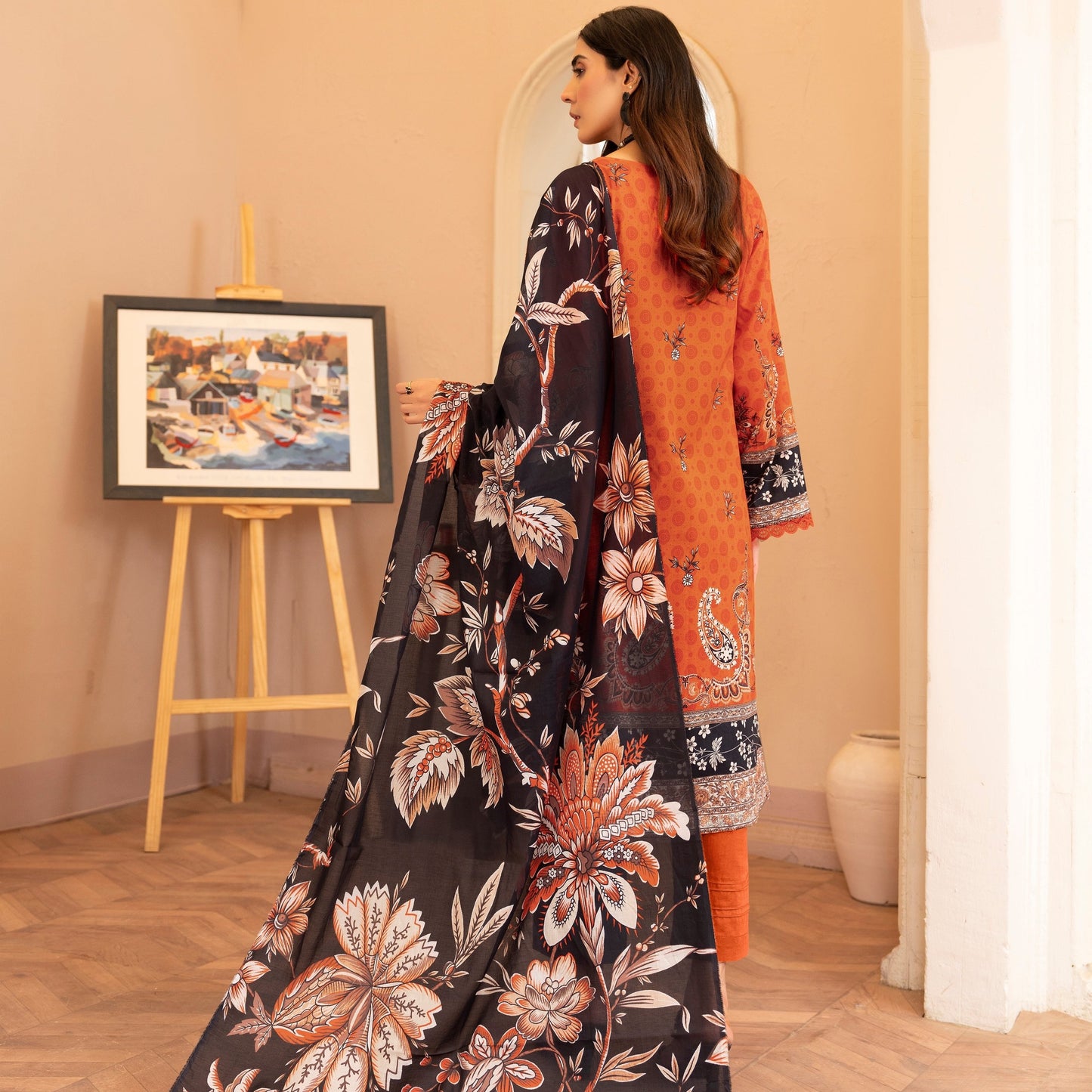 Lala Afreen Premium 3 Piece Unstitched Lawn Suit with Black Floral Dupatta