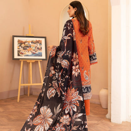 Lala Afreen Premium 3 Piece Unstitched Lawn Suit with Black Floral Dupatta