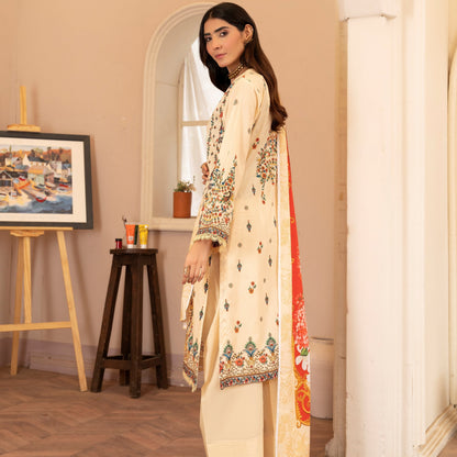 3 Piece Unstitched Dress Beige Cream Lala Summer Collection