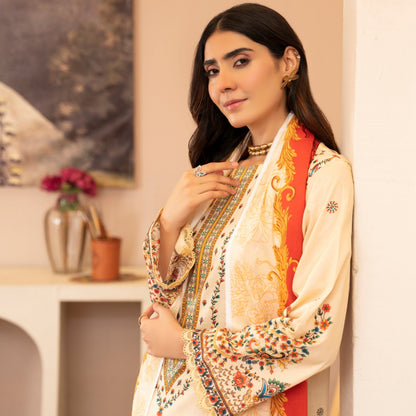 3 Piece Unstitched Dress Beige Cream Lala Summer Collection