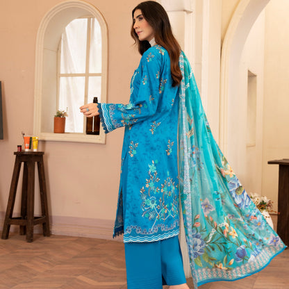 Lala Afreen Premium Lawn 3 Piece Unstitched Suit – Sky Blue
