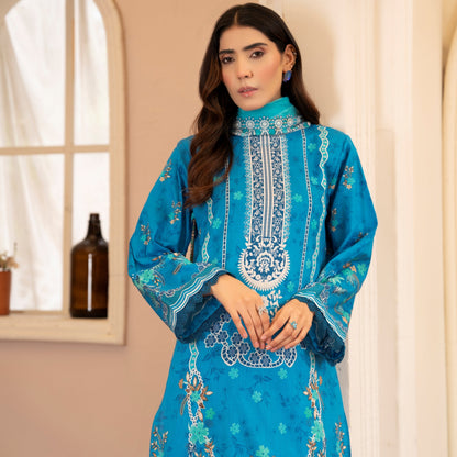 Lala Afreen Premium Lawn 3 Piece Unstitched Suit – Sky Blue