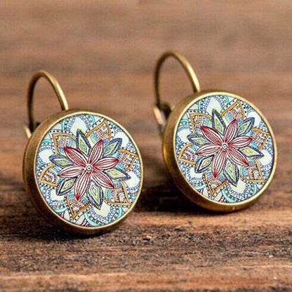 Vintage Mandala Cabochon Earrings