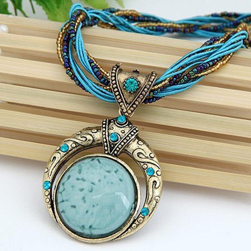 Bohemian Turquoise Crescent Necklace