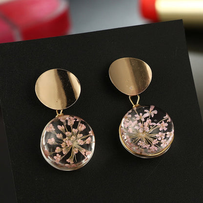 Gold-Tone Pressed Flower Drop Earrings