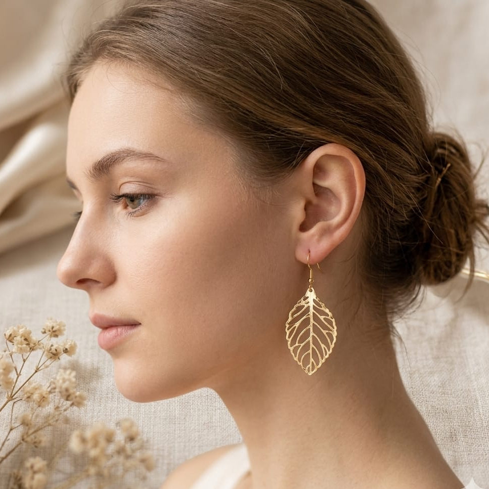 Filigree Gold Leaf Dangle Earrings