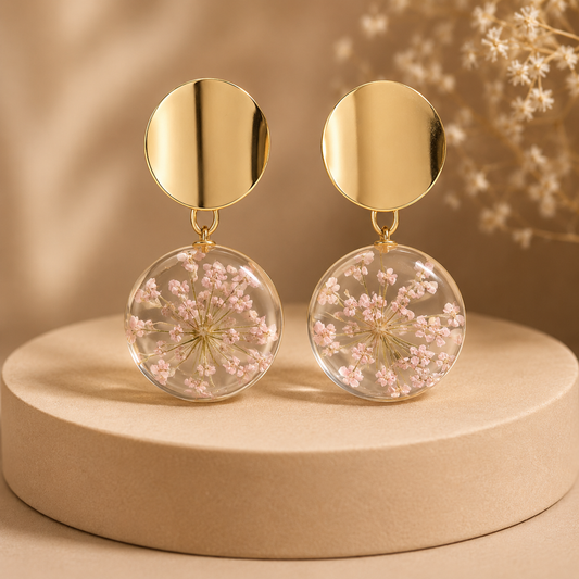 Gold-Tone Pressed Flower Drop Earrings
