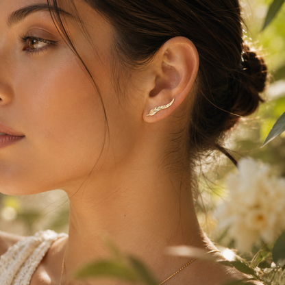 Delicate Rose Gold Leaf Ear Climbers