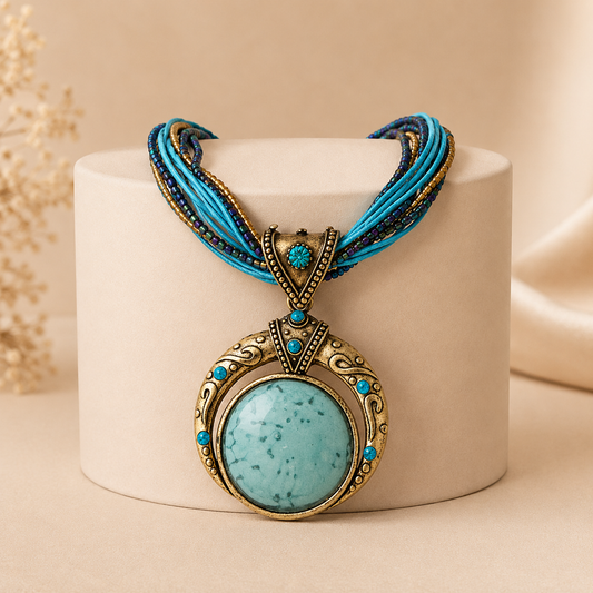 Bohemian Turquoise Crescent Necklace