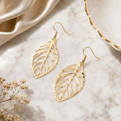 Filigree Gold Leaf Dangle Earrings