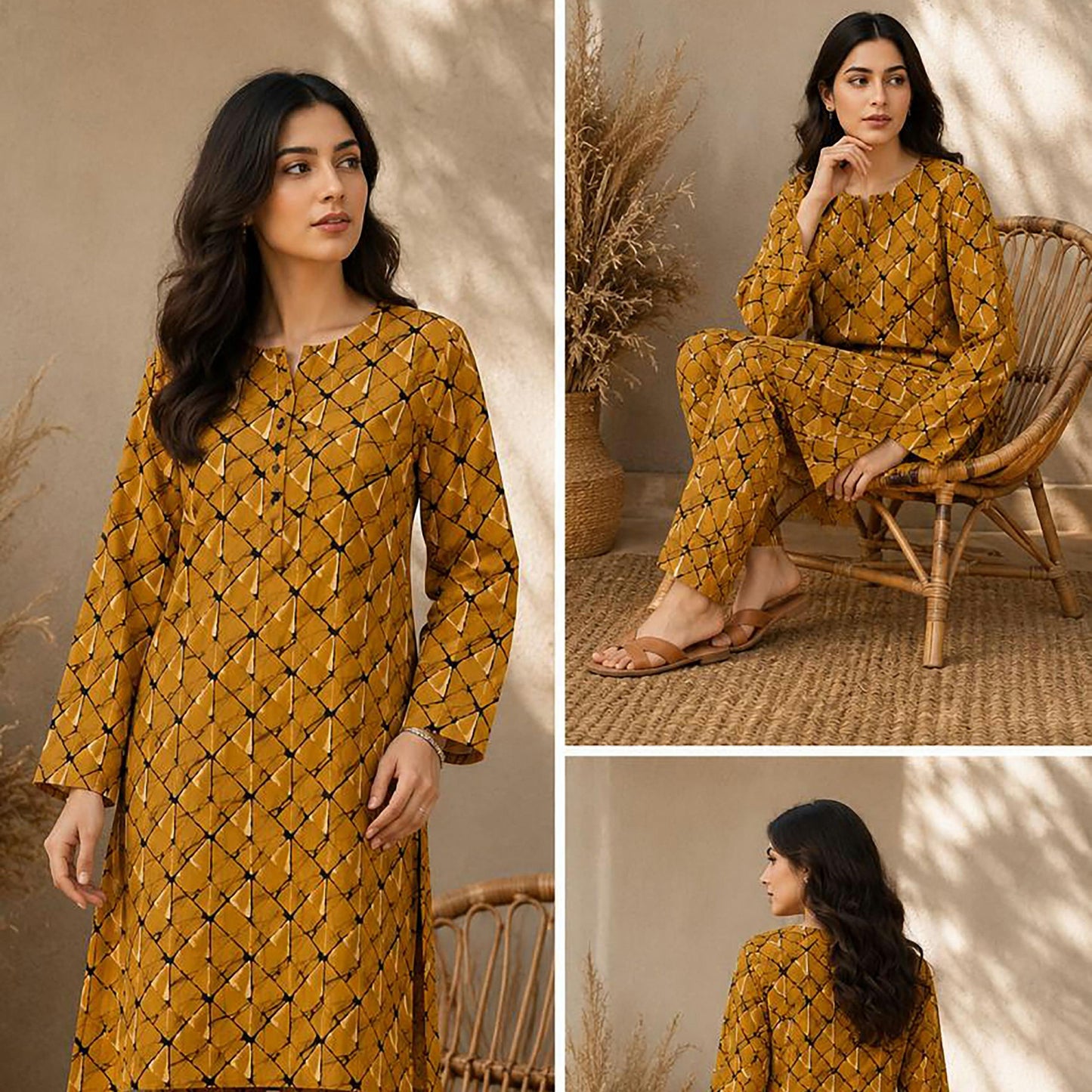 Bareeze By Amal Unstitched 2-Piece Lawn Suit – Mustard Geometric Print