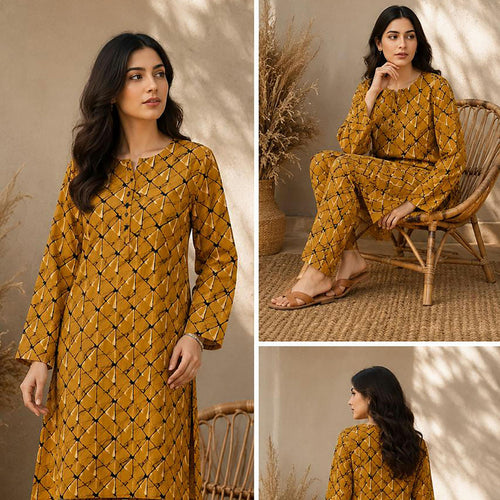 Bareeze By Amal Unstitched 2-Piece Lawn Suit – Mustard Geometric Print