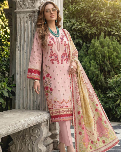 3 Piece Unstitched Premium Lawn Suit with Printed Dupatta by Lajwana